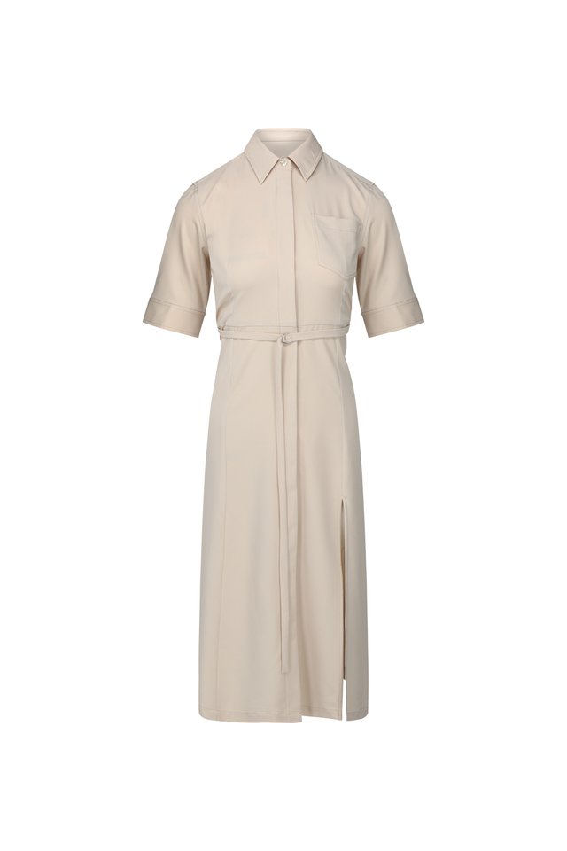 COLLARED MIDI DRESS WITH BELT