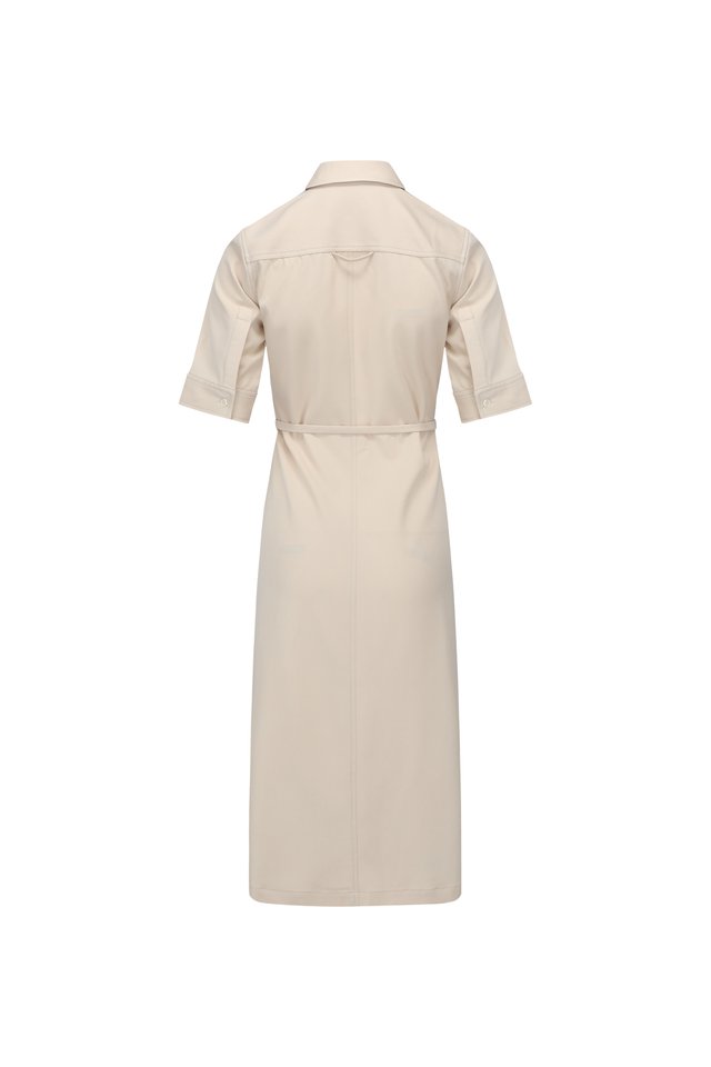 COLLARED MIDI DRESS WITH BELT