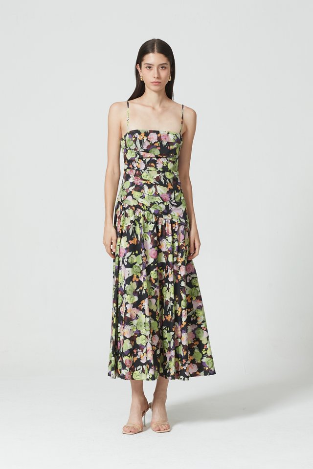 RUCHED MAXI FLORAL DRESS